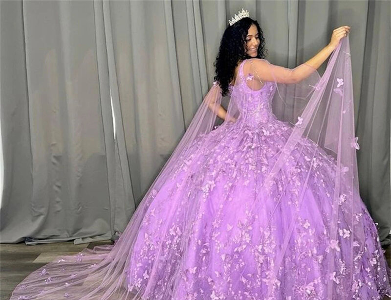 ชุดเดรสเจ้าหญิงสีม่วงลาเวนเดอร์สำหรับชุดไปงานเต้นรำมีสายรัดสปาเก็ตตี้ชุดเดรส16สไตล์หวาน