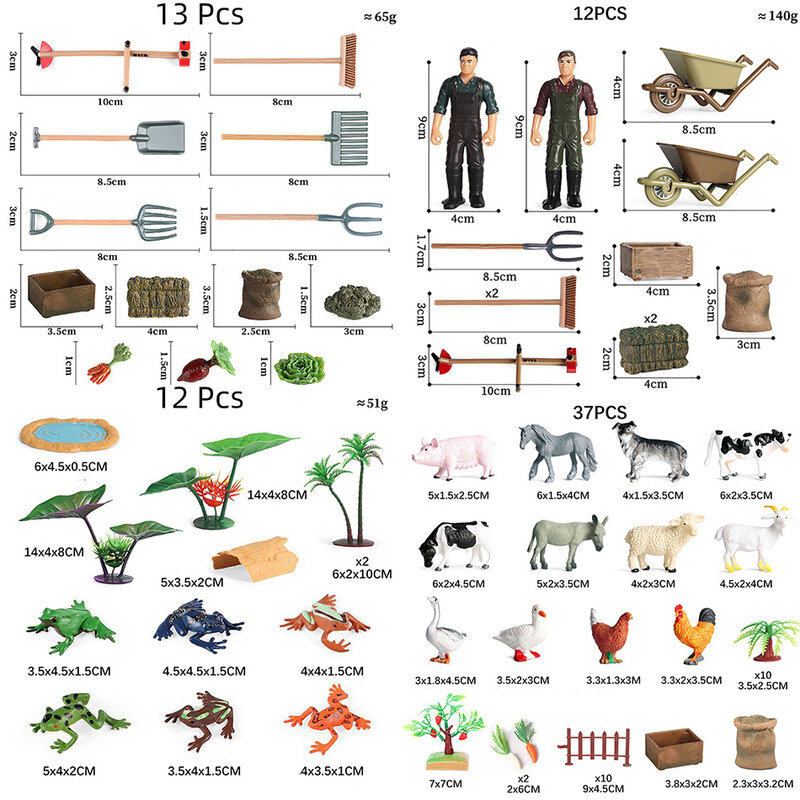 子供用の動物モデルのおもちゃ,木,フェンス,野菜の置物,農業ツール,アクセサリー,装飾