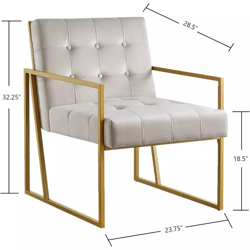 Kursi kopi Modern beludru kancing berumbai aksen kursi dengan emas dudukan logam kursi untuk ruang tamu kulit kerak kursi kafe
