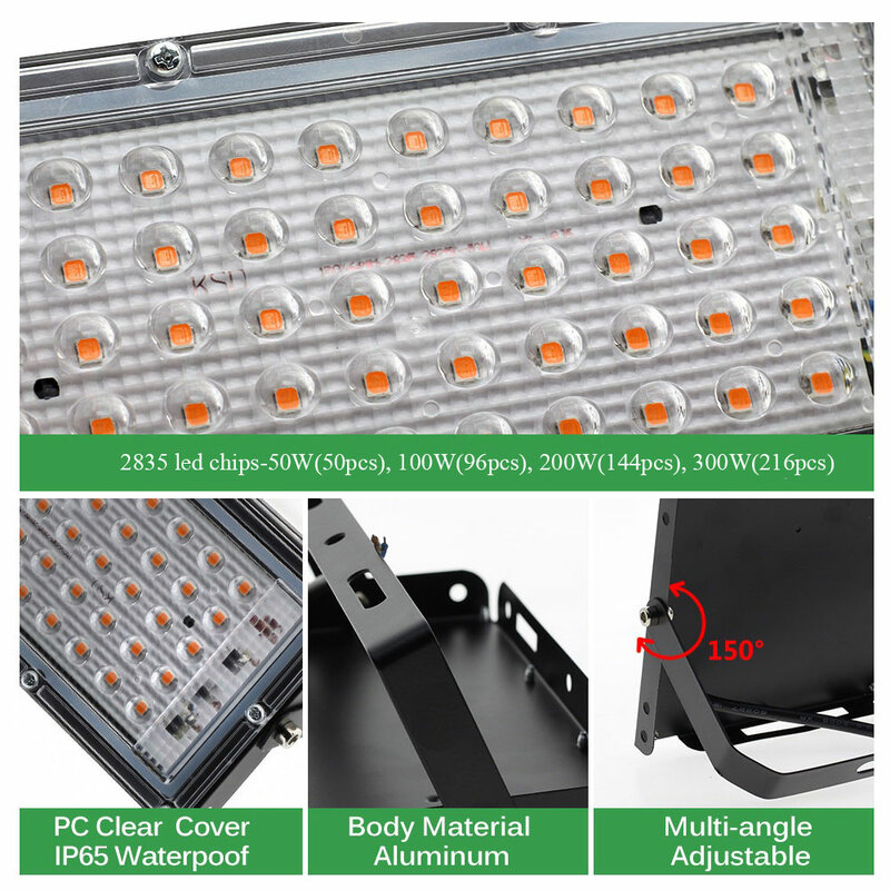 Led Grow Light Phytolamp Full Spectrum 50W 100W 200W 300W Plant Growing Lamp Phyto Black Lights For Indoor Cultivation Flower Eu