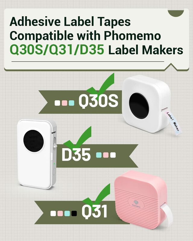 Phomemo-印刷用の粘着ラベルq30/q30s/q31,ポータブル熱ラベルメーカー用の白い紙14x30mm