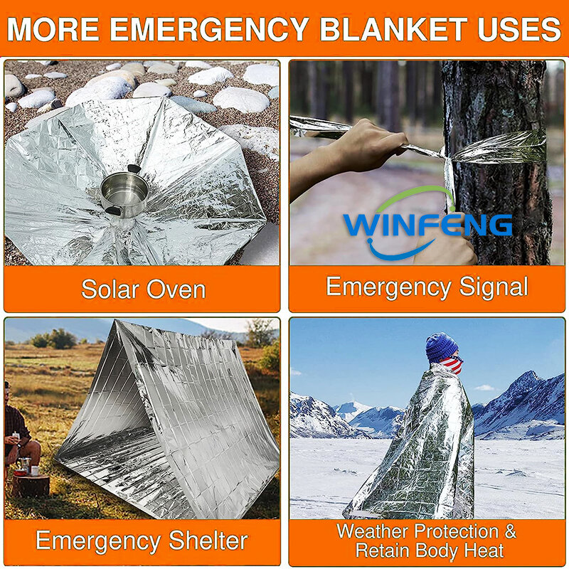 Multipurpose Emergency Survival Blanket Windproof Waterproof Foil Thermal Blanket First Aid Kit for Outdoor Camping Hiking