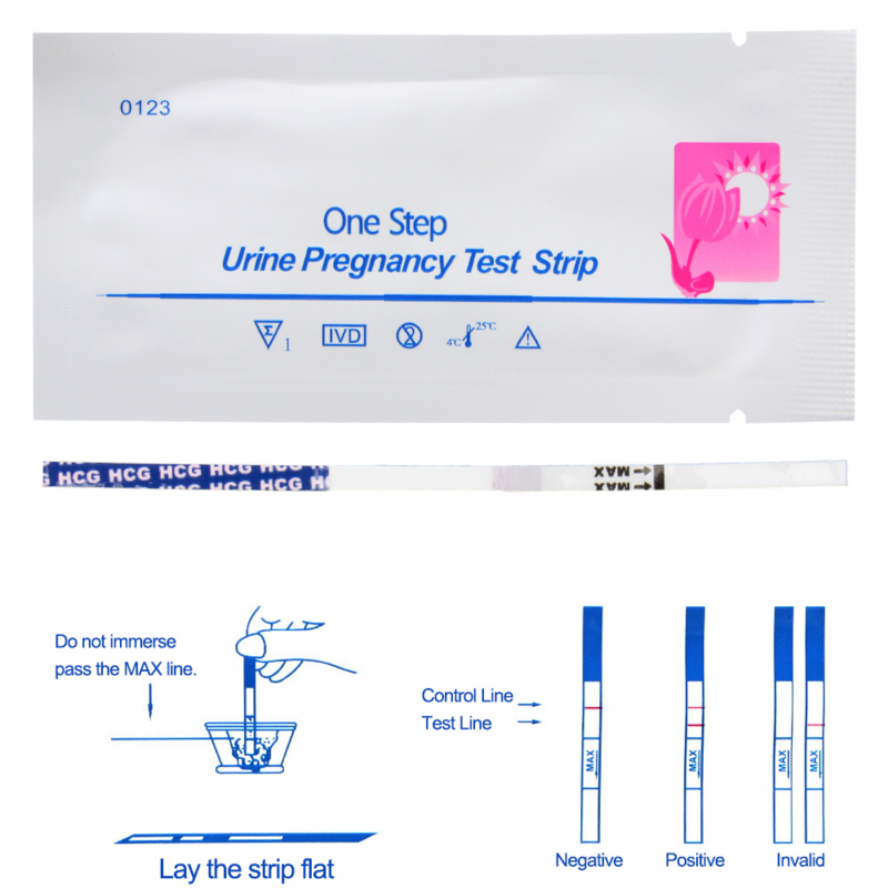 Tira de prueba de 20 piezas HCG para embarazo, tira de medición de orina femenina, prueba de embarazo esperando un bebé, precisión del 99%