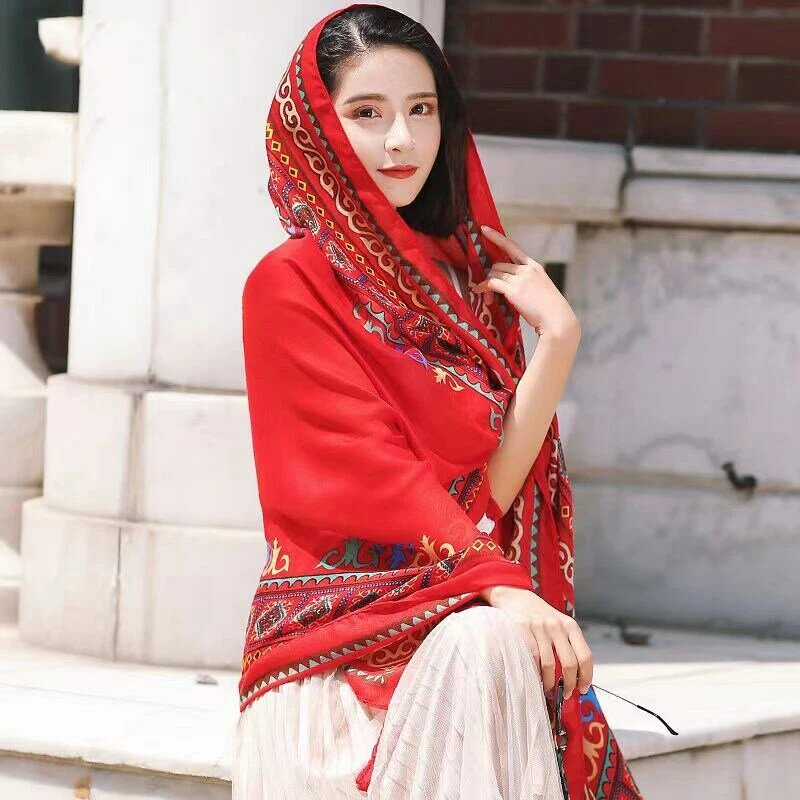 2023 Women's Outwear Summer  Beach Scarf Extra Large Sunscreen Shawl Thin Long Sand Scarf Red Scarf Versatile