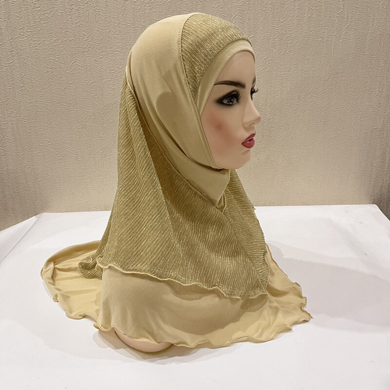 คุณภาพสูง Patchwork ฮิญาบสาวผู้ใหญ่ Medium มุสลิม Amira Hijab Lurex ตาข่ายชั้นดึงผ้าพันคออิสลาม Hijab ผ้าคลุมไหล่หมวก