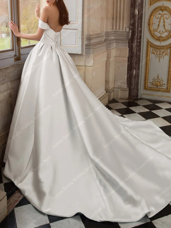 2024 Simpe Satin Wedding Dresses For Women Elegant Pretty A-Line High-Fork Bridal Gowns Quality Princess Party Vestidos De Novia