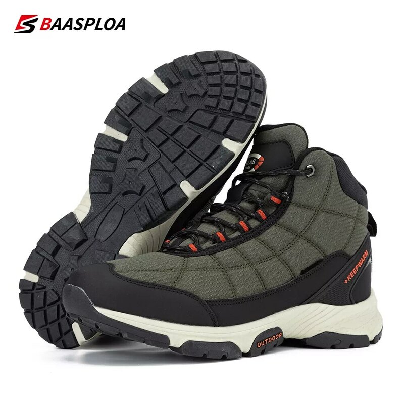 Baasploa-zapatos de invierno para hombre, calzado de senderismo, impermeable, antideslizante, zapatillas de seguridad para acampar, botas casuales, zapatos cálidos para caminar