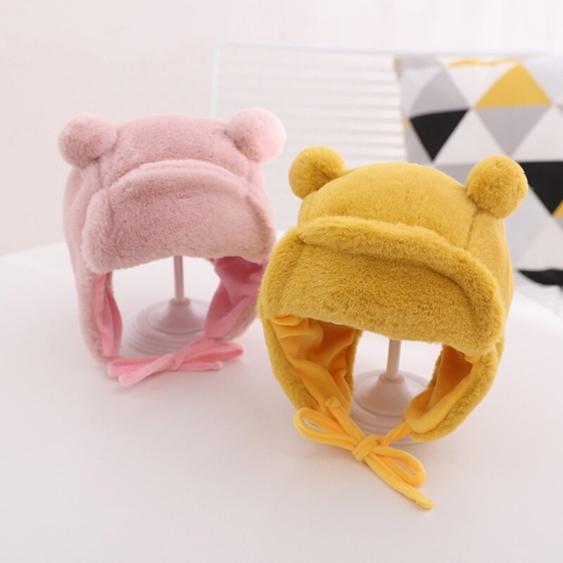 Soft Winter Baby Warm Hat Cartoon Bear Ear Protection Plush Lined Bonnet for 6M-3T Baby Boys Girls Windproof Outdoor Beanies Cap