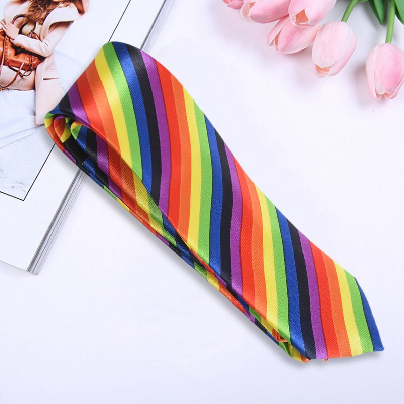 Gravata fina e casual masculina, gravata de casamento formal, cor arco-íris, moda estreita, 19