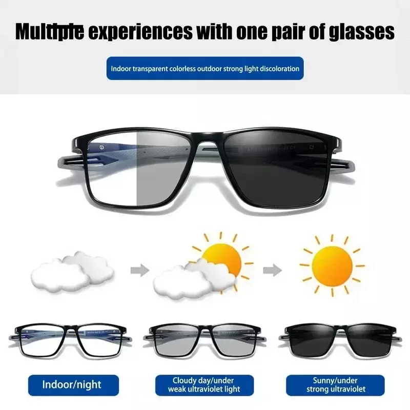 Óculos de leitura fotocromáticos TR90 para homens e mulheres, luz anti-azul, óculos multifocais, progressivos perto e longe, óculos esportivos, novos