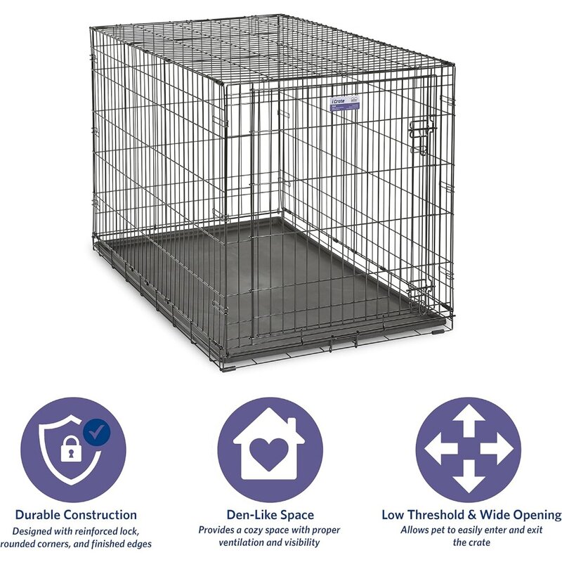Single Door iCrate Dog Crate, Inclui Panela à Prova de Vazamento, Pés de Proteção ao Chão, Painel Divisor, Recém Melhorado, Novo