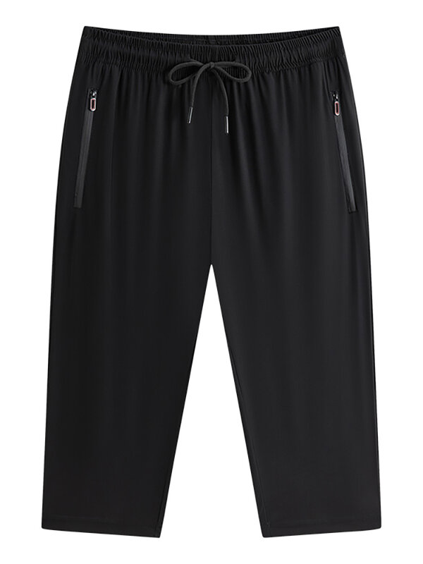 Мужские Летние Шорты, бриджи, тонкие повседневные штаны из ледяного шелка, мужские свободные спортивные шорты, брюки длиной 2024, мужские черные шорты