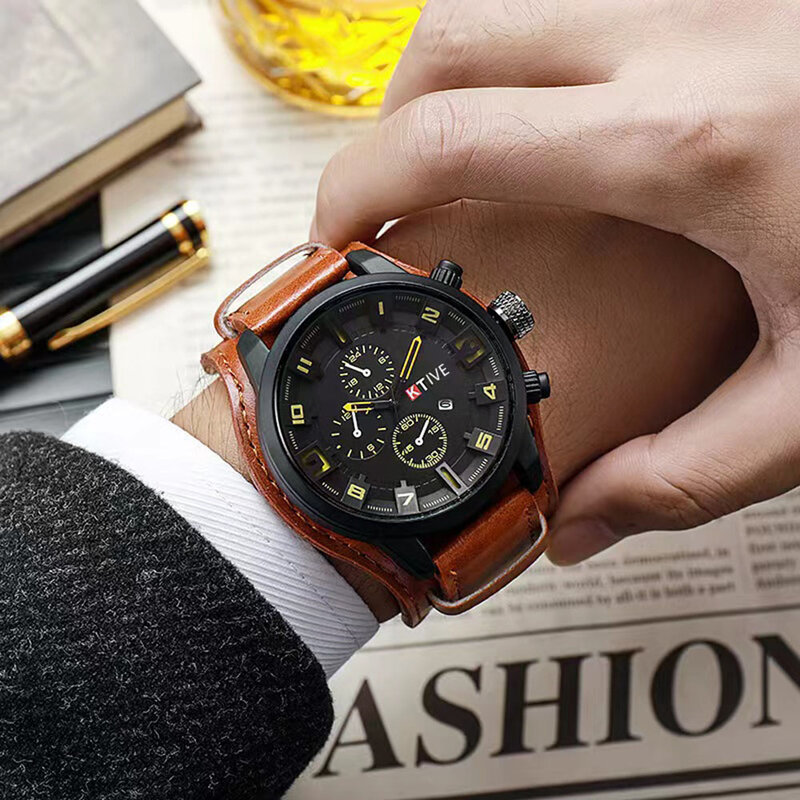 Reloj de pulsera de cuarzo para hombre, cronógrafo de marca superior, de lujo, informal, de negocios, con fecha y caja, Masculino