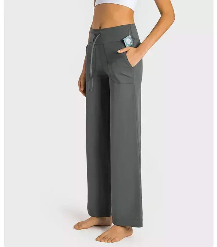 LU-pantalones de Yoga holgados para mujer, pantalón de pierna ancha con cordón de cintura alta, para trotar al aire libre, gimnasio, deportes, acampanados