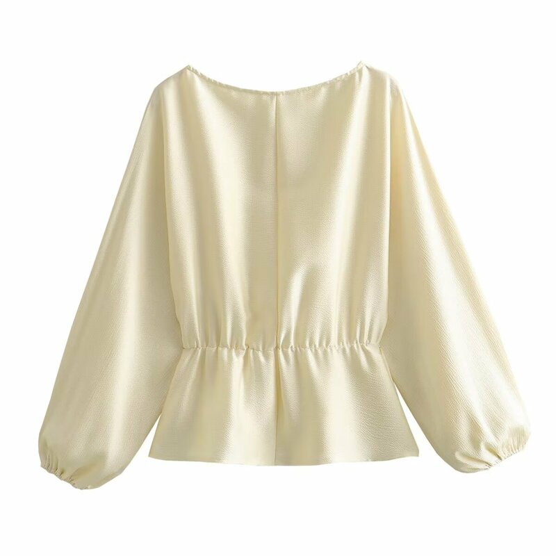 TAOP&ZA Women's 2024 Summer Season New Fashion Versatile Solid Color Top Light Satin Long Sleeve Shirt