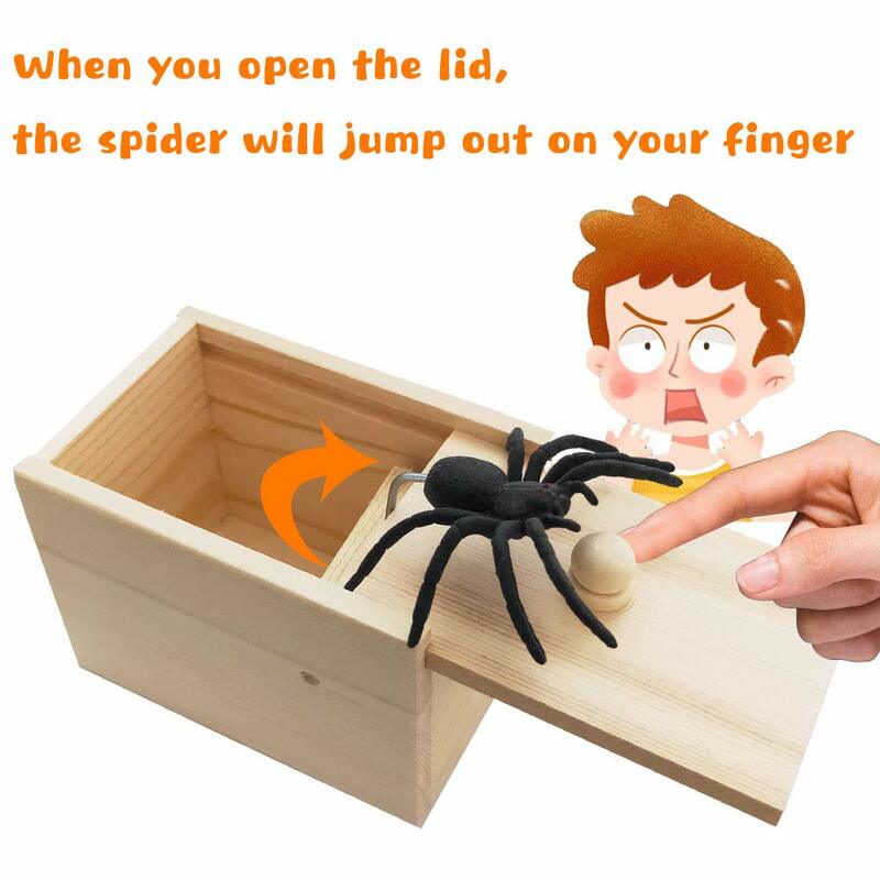 Halloween Spider Scare Prank Box Surprising Wooden Scare Box Gift Toy Spider Box Prankoy Prank for Kids Adults