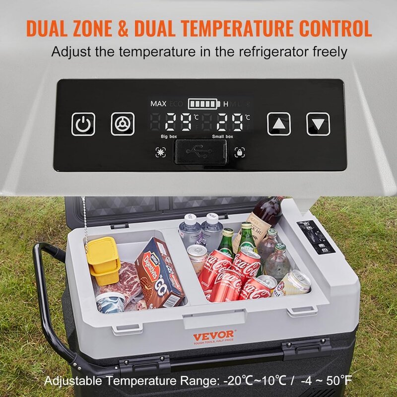 Refrigerador do refrigerador do refrigerador do carro, congelador portátil do refrigerador, refrigerador da zona dupla, -4 °C-50 °C, 12 V