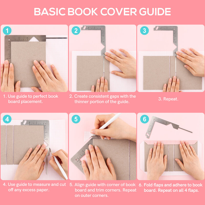 5-in-1 Book Cover Guide Stainless Steel Metal Bookbinding Cover Tool for Scribe Marking Album Notebook Scrapbooking Gauge Ruler