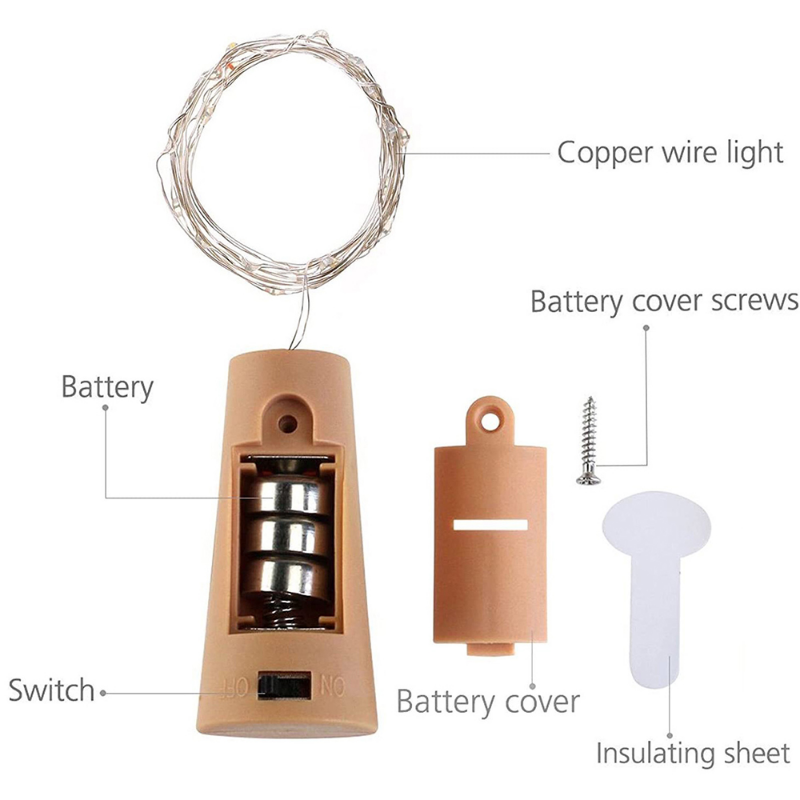 배터리 구동 LED 스트링 라이트, 병 마개, 구리 와이어 스트링 라이트, DIY 크리스마스 파티 웨딩 장식
