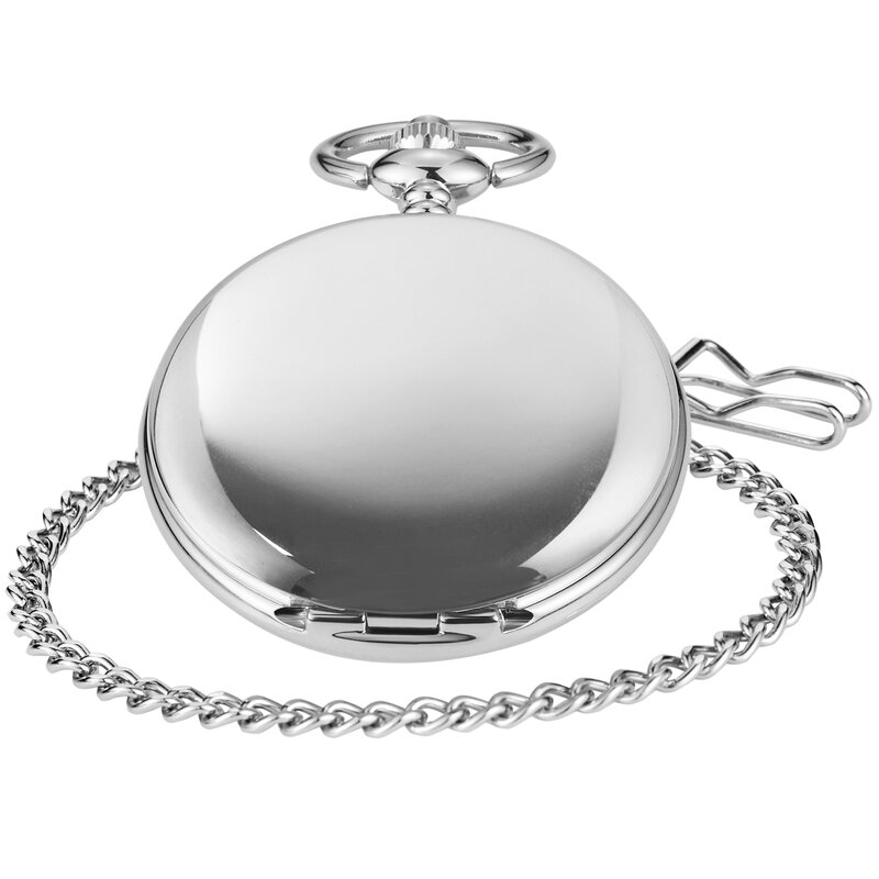 Relógio de bolso de quartzo liso prateado para homens e mulheres, relógio FOB, colar vintage, presente requintado, luxo, CF1521