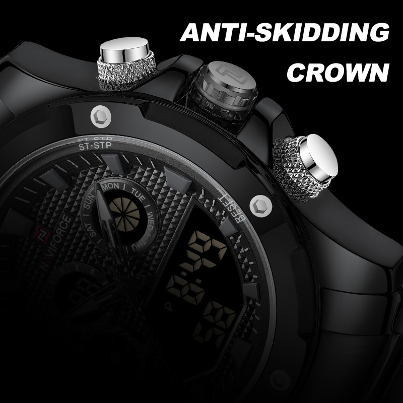 NAVIFORCE jam tangan kuarsa Digital untuk pria, jam tangan olahraga militer tali baja tahan air modis mewah untuk pria