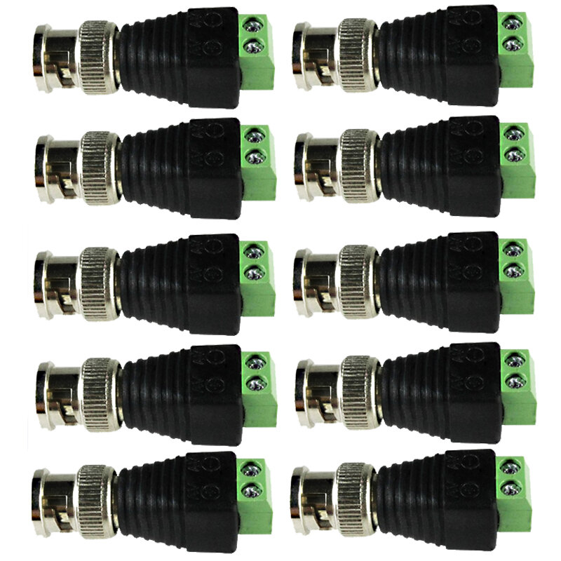 10 conectores bnc dos pces para os cabos coaxiais/cat5/cat6 da câmera tvi da câmera da câmera de ahd cvi