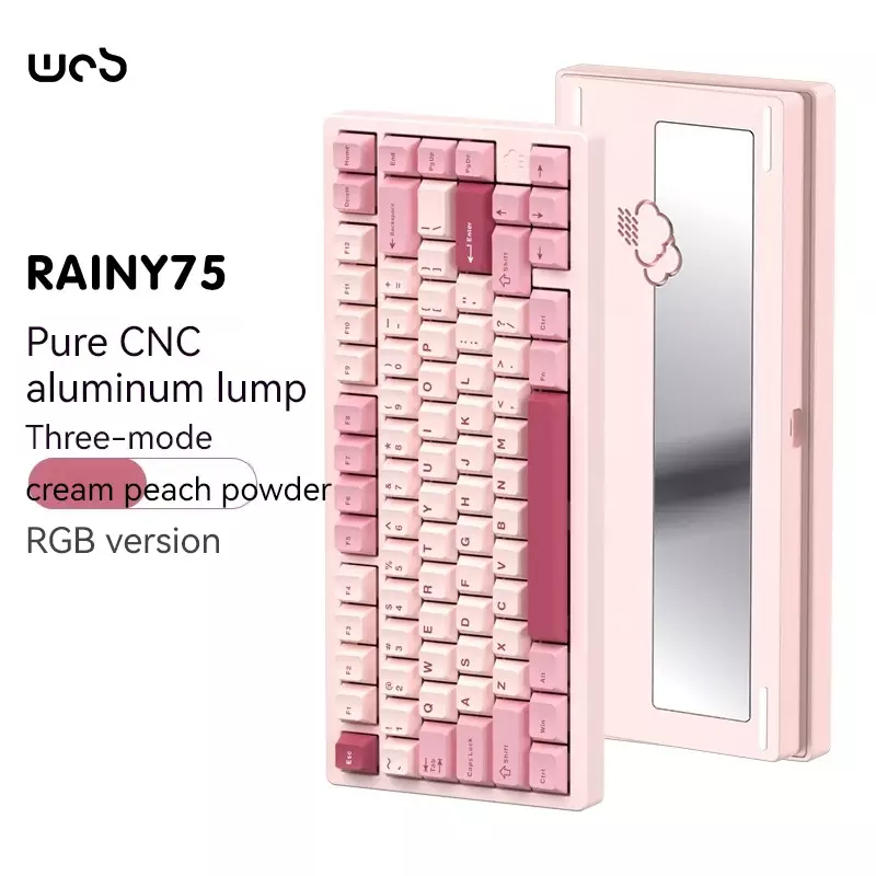Wob-Rainbow 75 Teclado mecânico, Liga de alumínio, Bluetooth, Sem fio, 3 Mode, 75%, 81 Keys, Hot Swap Gasket, RGB, Gaming Keyboard
