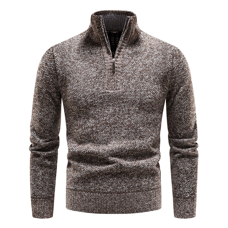 Зимний мужской флисовый плотный свитер, водолазка на молнии, теплый пуловер, качественные Мужские приталенные вязаные шерстяные свитера для весны