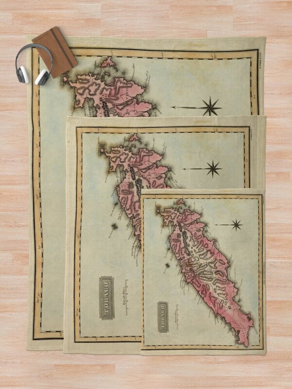 Couverture de canapé Vintage, plaid à la mode, carte de l'île de tabac (1823)