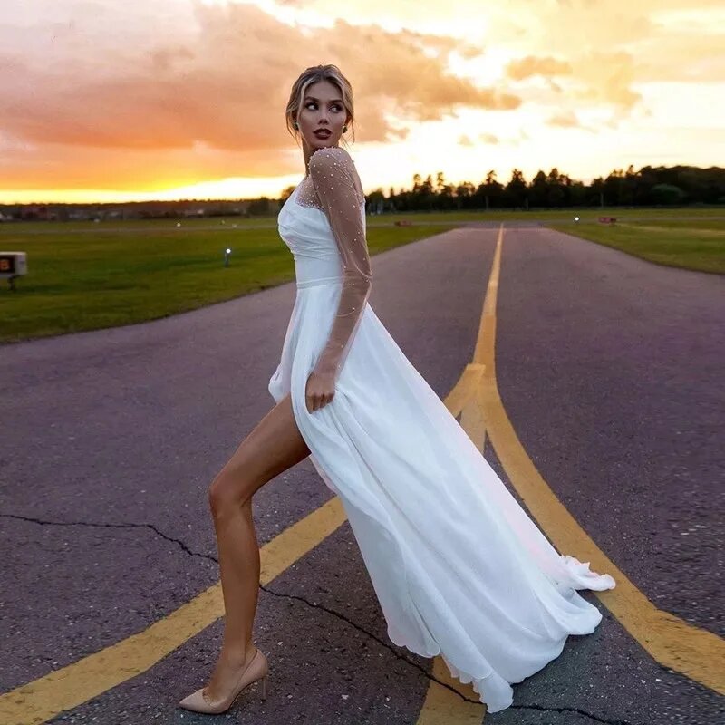 Fashion Modern Wedding Dresses For Women Simple Bridal Gowns 2024 One Shoulder Chiffon Robes For Formal Party  Vestidos De Novia
