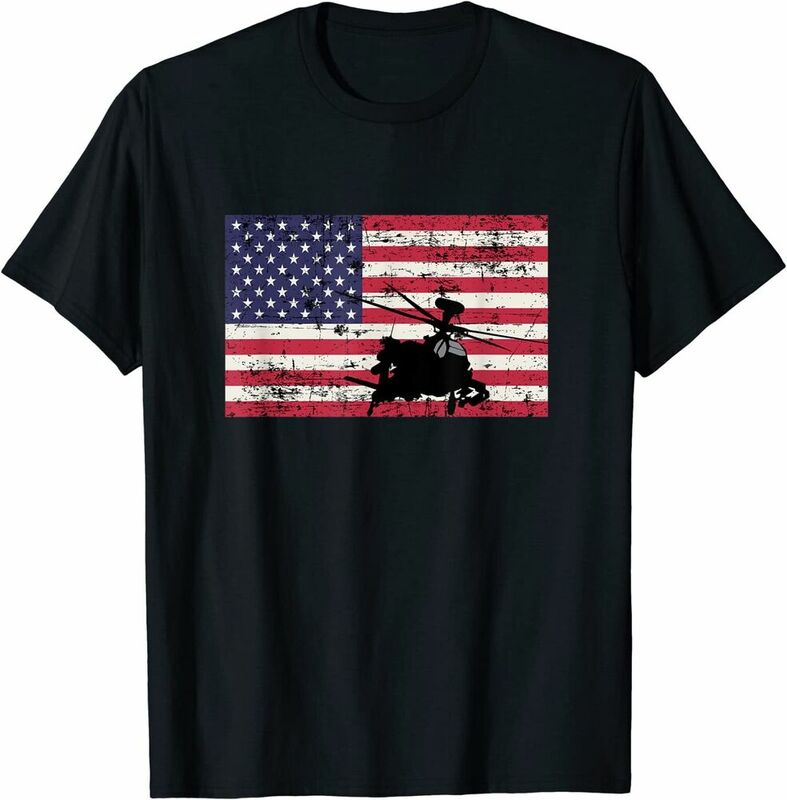 AH-64 Apache Helicopter American Flag T-shirt para homens e mulheres, algodão curto Tees, marca de luxo casual, unissex, verão