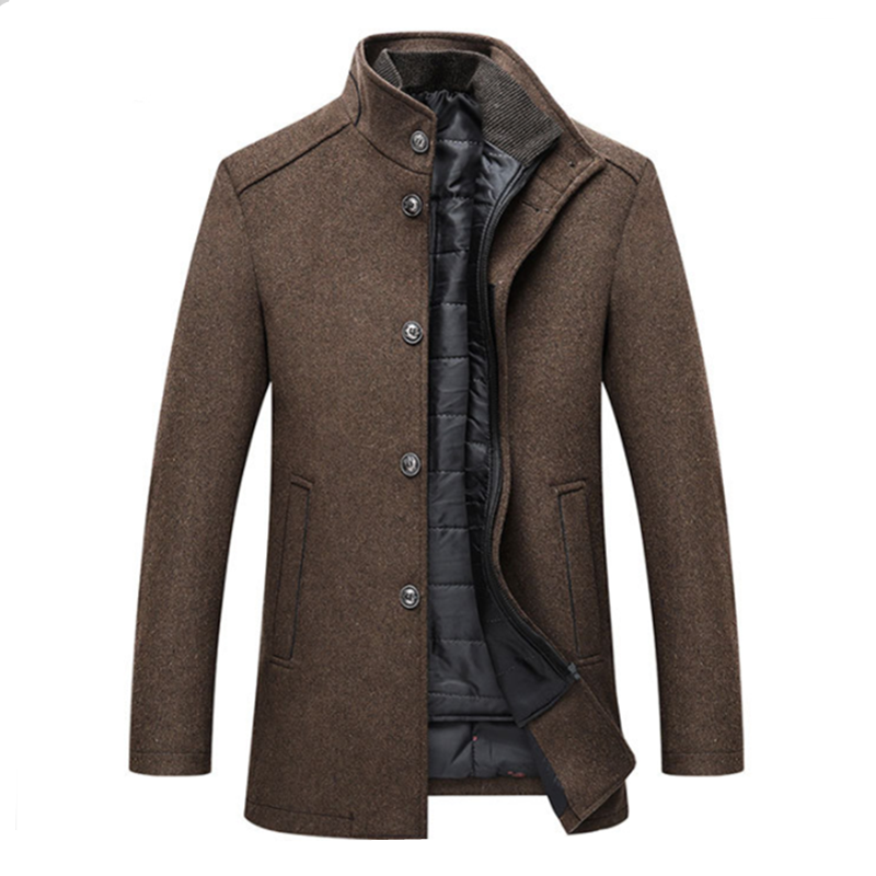 UHYTGF 2023 New Spring Autumn Woolen Coat Men Stand Collar Tie Vest Warm Business Parker Jacket Male Casual For Men Outewear 249
