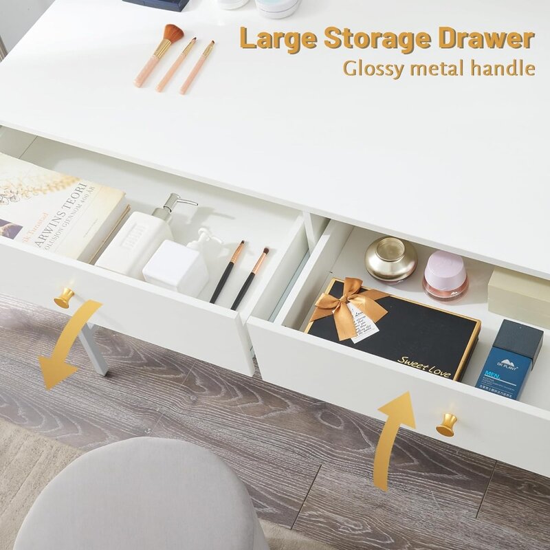 SUPERJARE Vanity Desk with Drawers, 47 inch Computer Desk, Modern Simple Home Office Desks, Makeup Dressing Table for Bedroom