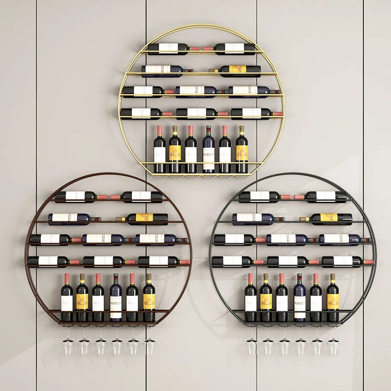 Vitrine en fer nordique pour salle à manger, vitrine de confrontation murale ronde, design de luxe abordable, vin T1 pour bar