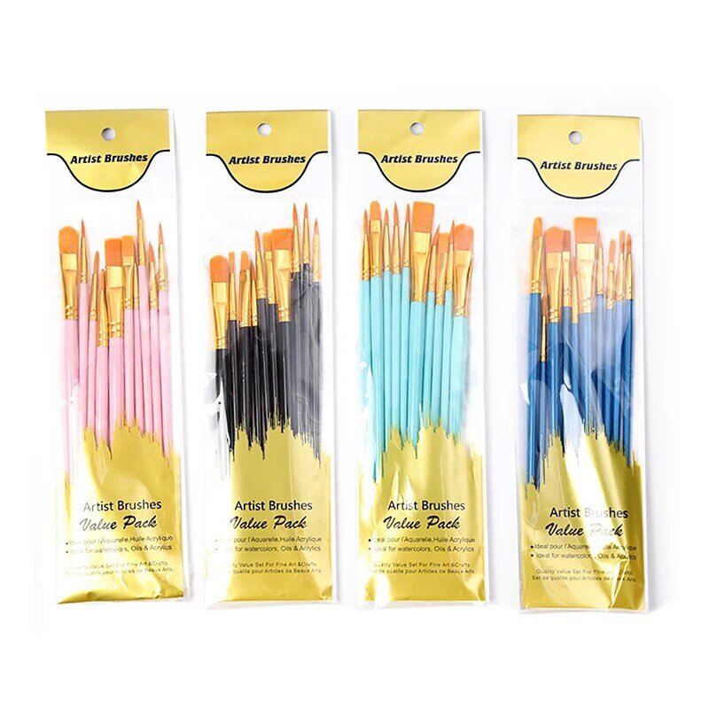 10 pennelli in plastica a palo lungo per bambini fai da te Graffiti Nylon acquerello acrilico Set pennelli