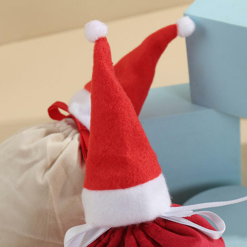 クリスマスの巾着キャンディーバッグ,赤いサルタ,ベルベットの帽子,ギフト包装,家庭の装飾,クリスマス