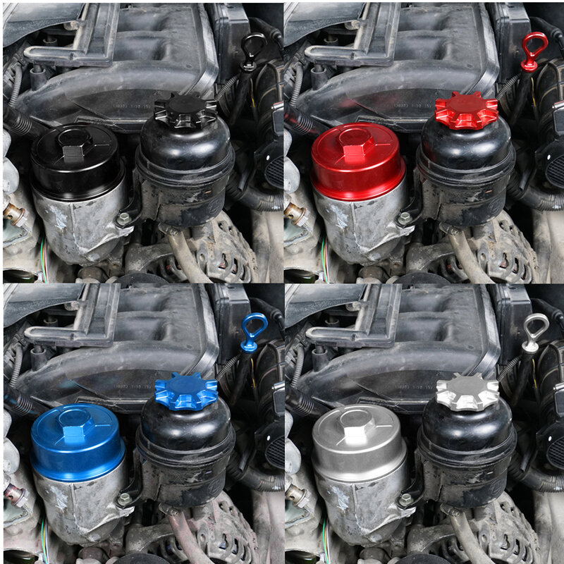 BEVINSEE tapa de depósito de dirección asistida para BMW, tapa de tanque de combustible de dirección asistida de aluminio para BMW E36, E46, E90, E39, Z4, E82, N54, N52, N55, M54, M52