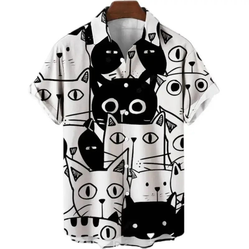 Camisa hawaiana con cuello de Polo 3D para hombre, camisa informal de manga corta de Anime de dibujos animados, ropa de calle Retro de verano, 2023