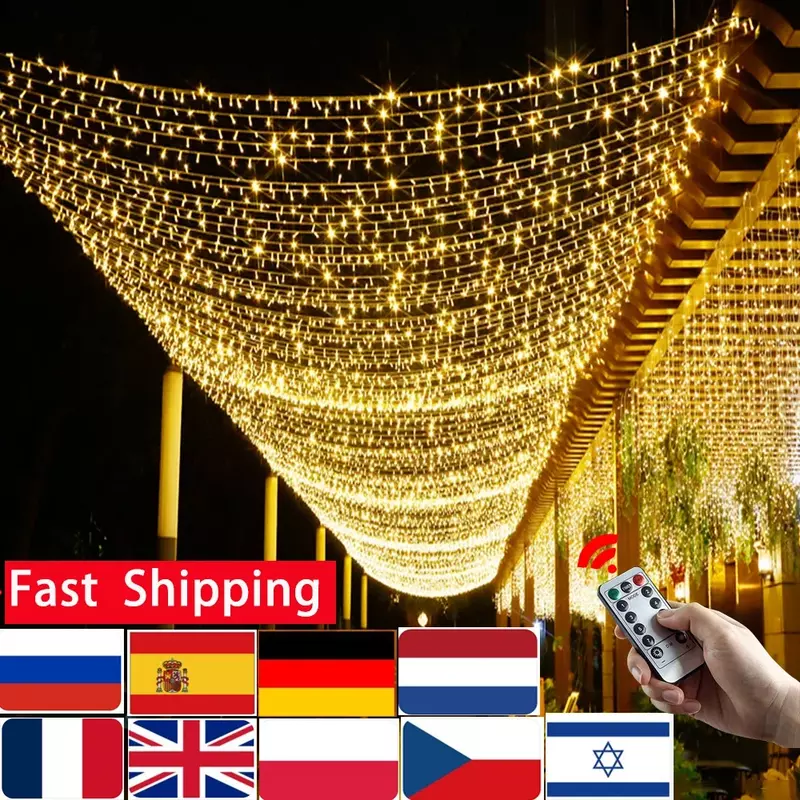 Guirnalda de luces LED para exteriores, cadena de luces de hadas de 10M-100M, impermeable, 220V, 110V, para boda, fiesta, árbol, decoración de Navidad y Ramadán