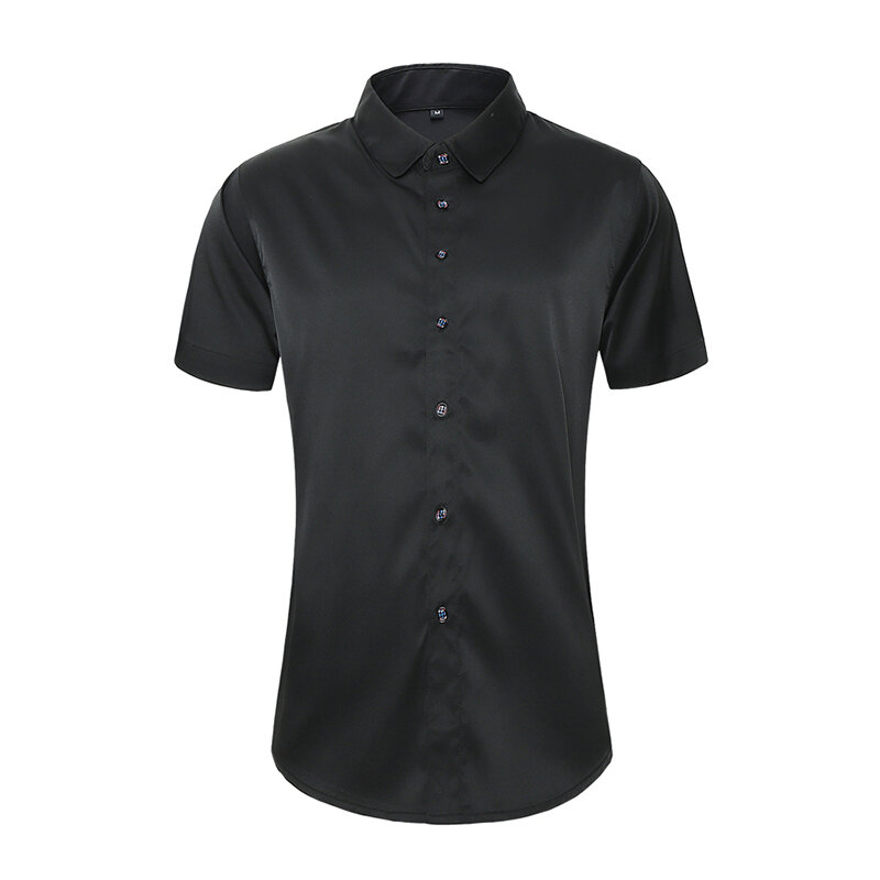 Camisas soltas de botão de manga curta masculinas, preto e branco, moda coreana
