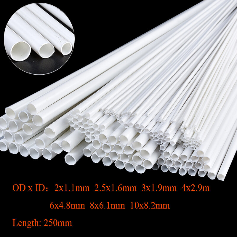 흰색 ABS 원형 플라스틱 파이프 튜브 중공 파이프, OD 2/2.5mm, 3mm, 4mm, 6mm, 8mm x 길이 250mm, 5 개, 10 개, 25 개, 50 개