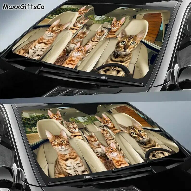 Parasol de coche de gato de Bengala, parabrisas de gato de Bengala, accesorios de coche, decoración de coche, regalo para papá