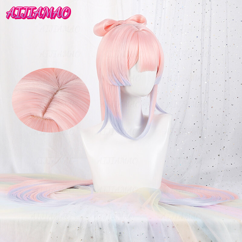 Wig Cosplay Impact Kokomi Wig Cosplay Anime biru campuran merah muda Wig sintetis tahan panas + topi Wig