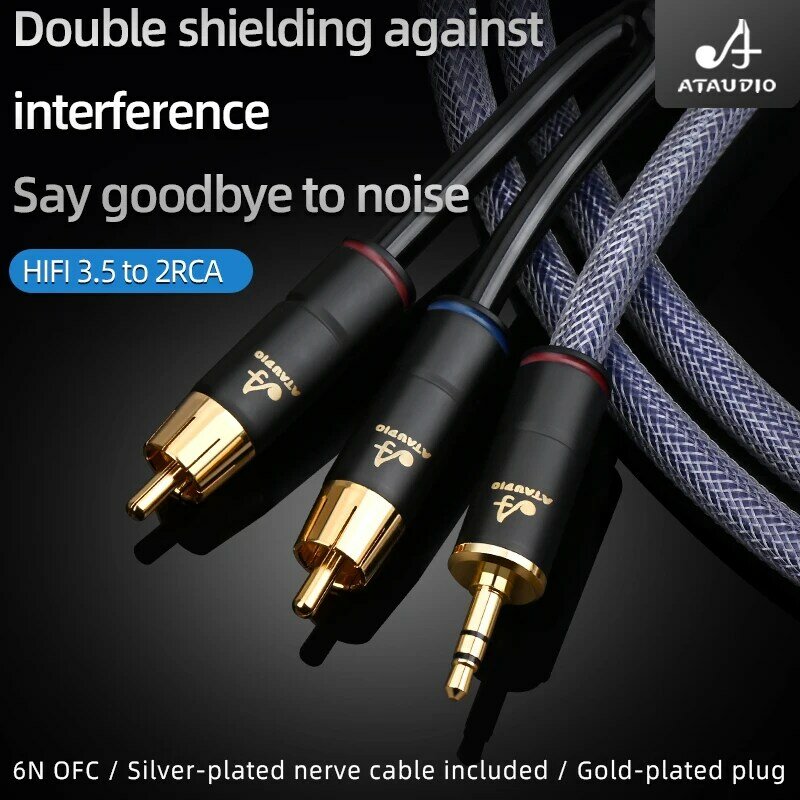Ataudio alta fidelidade 3.5mm a 2 rca cabo de áudio estéreo 6n ofc cabo rca áudio-cabo 3.5 y divisor para amplificadores cabo de áudio