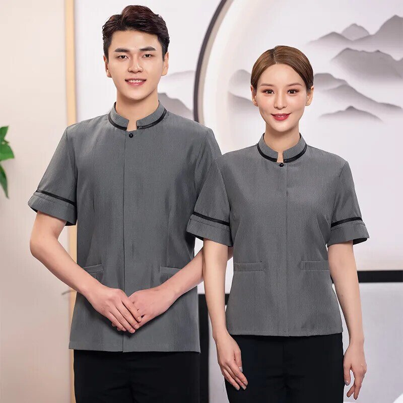  Clothes Short Sleeve Men's Women's PA Hotel Guest Room Cleaning Aunt Property Work Clothing plus Size Cotton and Li