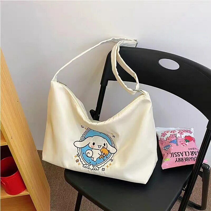 MBTI Cinnamoroll Shoulder Bag for Women Cartoon Embroidery Nylon Cute Large Capacity Tote Bag New Fashion Casual Female Handbag