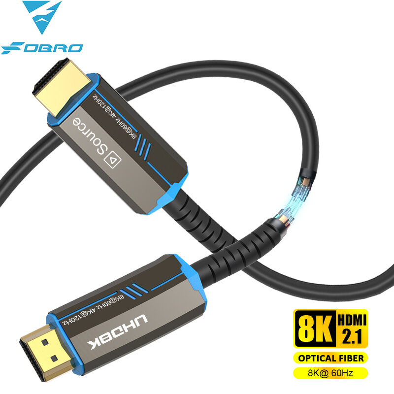 FDBRO 8K HDMI 2.1 Kabel Hdmi Serat Optik Kabel 120Hz 48Gbps HDR HDCP untuk Proyektor Kotak TV HD Ps3/4 Komputer Kecepatan Ultra Tinggi