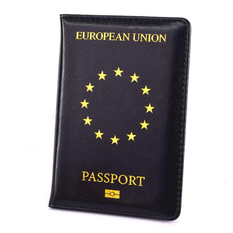 Couro dos homens da união europeia passaporte capa feminina crédito sim & id titular do cartão ue europea passaporte caso organizador de documentos de viagem