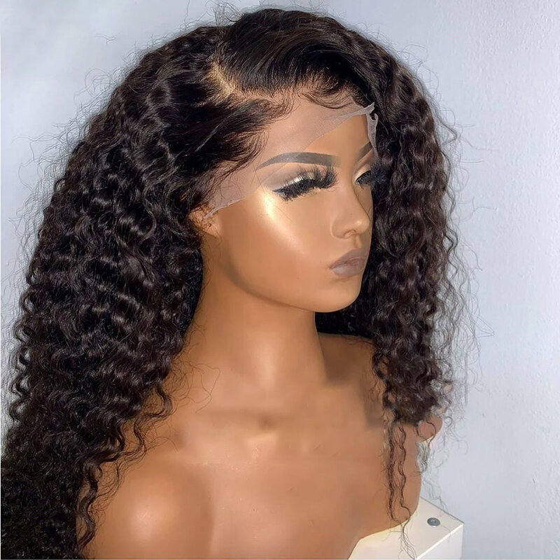 180Density Glueless Soft 26“ Natural Black Long Kinky Curly Lace Front Wig For Women BabyHair Preplucked Heat Resistant Daily