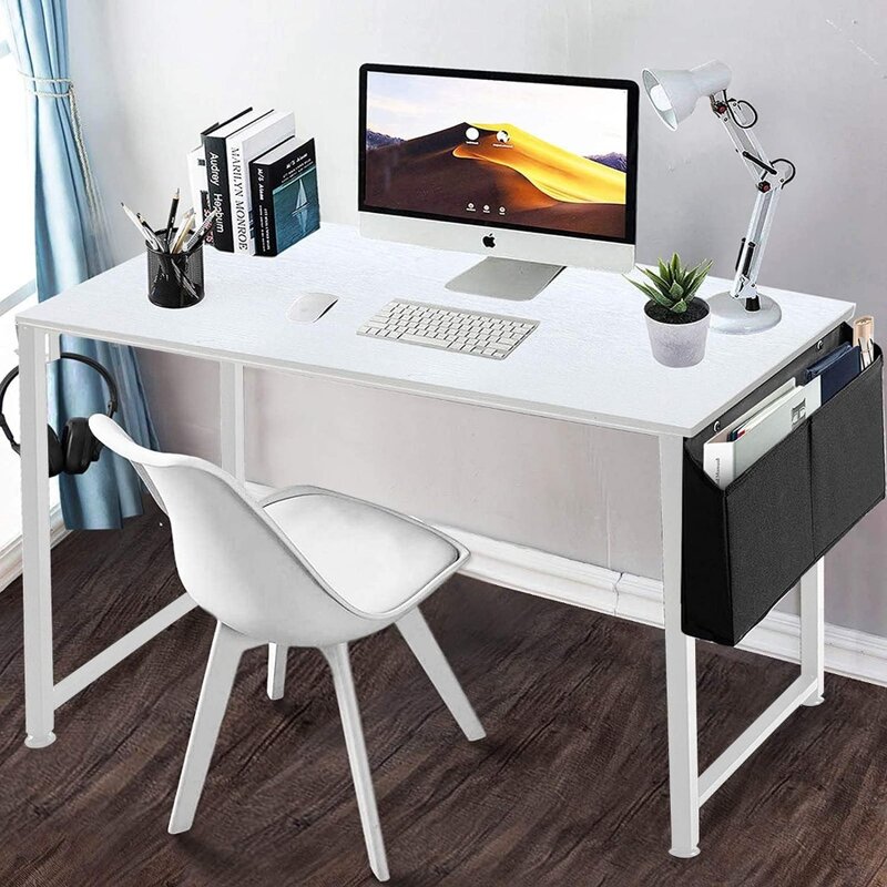 47 inch White Office Computer Desk - Modern Simple Student Study Table for Home Office Bedroom Writing Desk